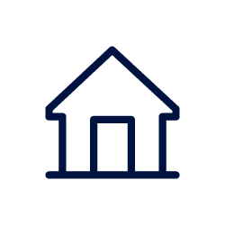 Simple outline of a house with a triangular roof and a rectangular door.